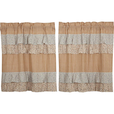 Kaila Ticking Gold Ruffled Tier Set of 2 L36xW36 VHC Brands - The Fox Decor